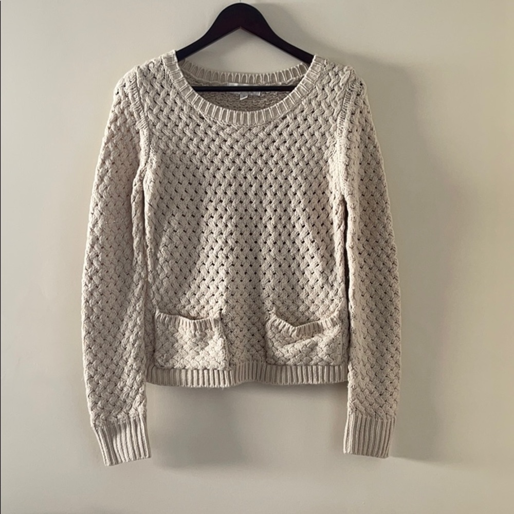 Olive & Oak Cream Woven Sweater with Pockets - M